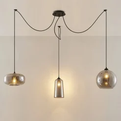 pendellampe Zyli, 3 lyskilder, røggrå, glas^Lucande Best