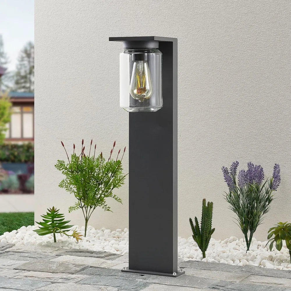 Lucande Semka vejlampe, 65 cm, antracit, glas, aluminium