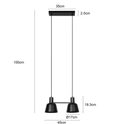 Lucande Servan-hængelampe, sort, 2 lyskilder