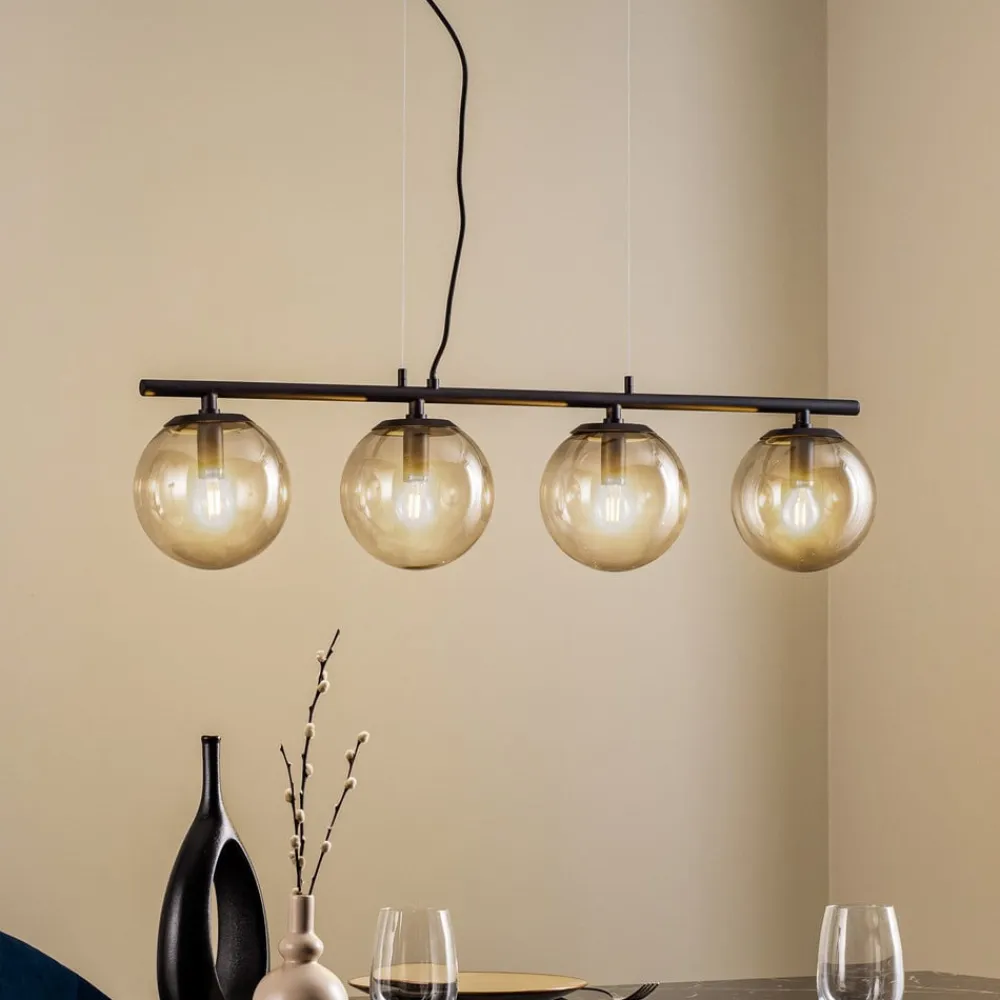 Lucande Pendellamper>Sotiana hængelampe, 4 glaskugler, sort