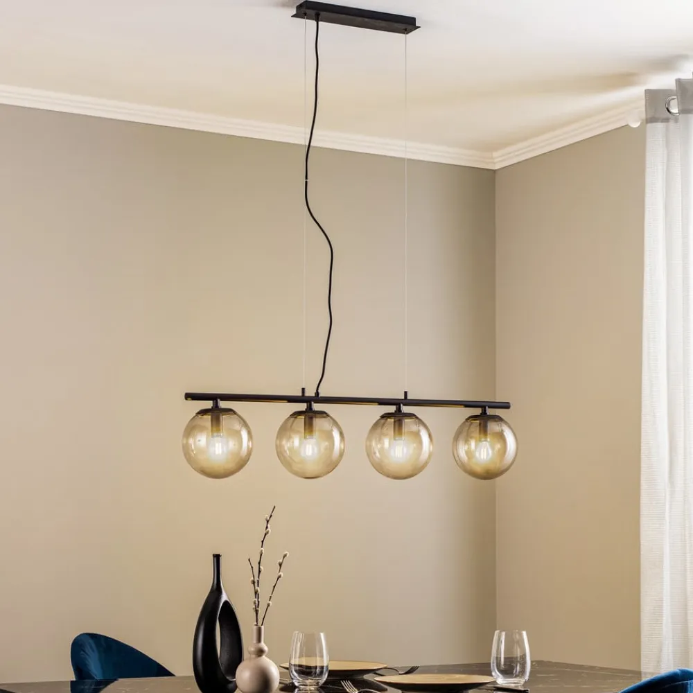 Lucande Pendellamper>Sotiana hængelampe, 4 glaskugler, sort