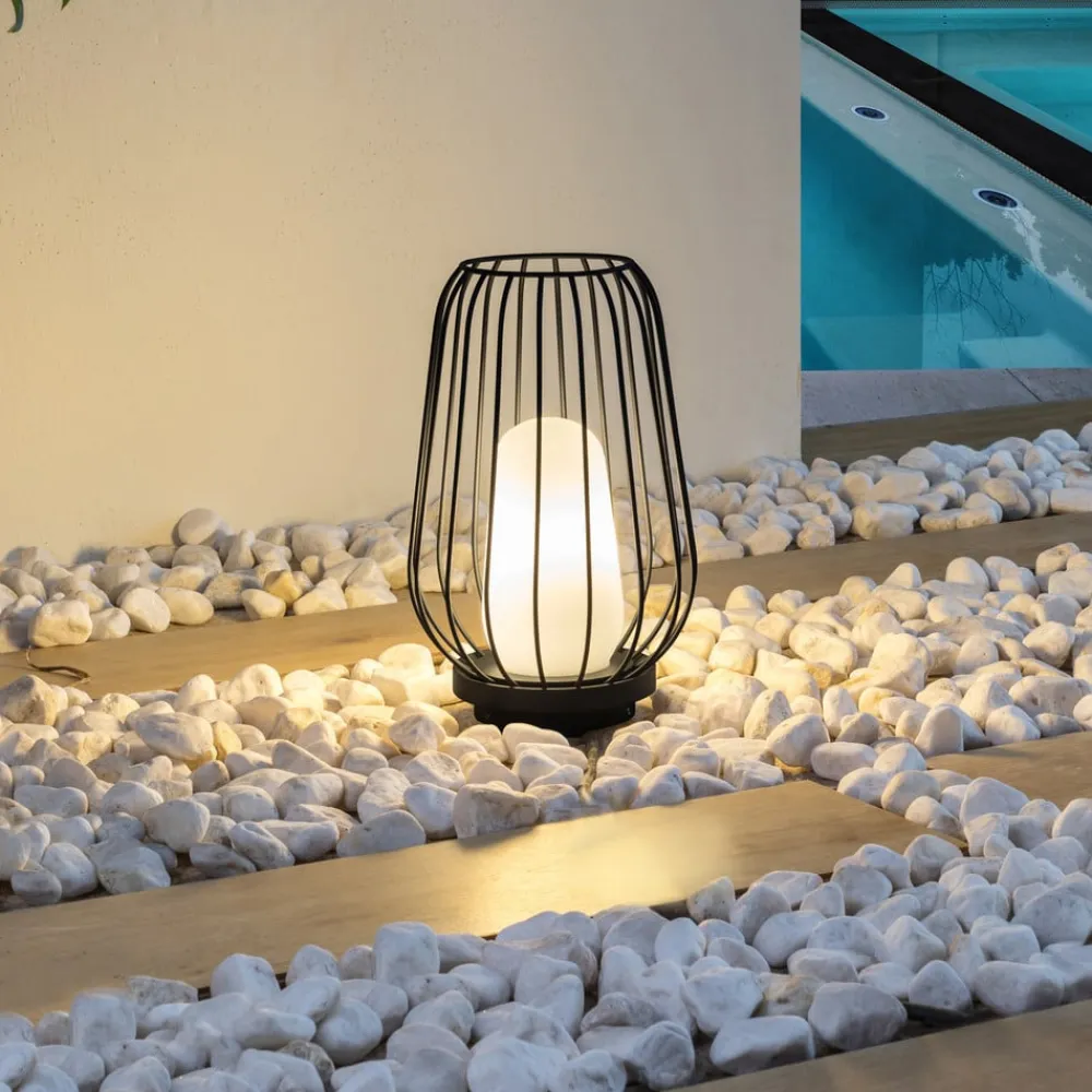 Lucande terrasselampe Chandan, 32,1 cm, sort, aluminium