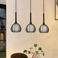 Lucande Tetira hængelampe, 3 lyskilder, lang, sort