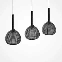 Lucande Tetira hængelampe, 3 lyskilder, lang, sort