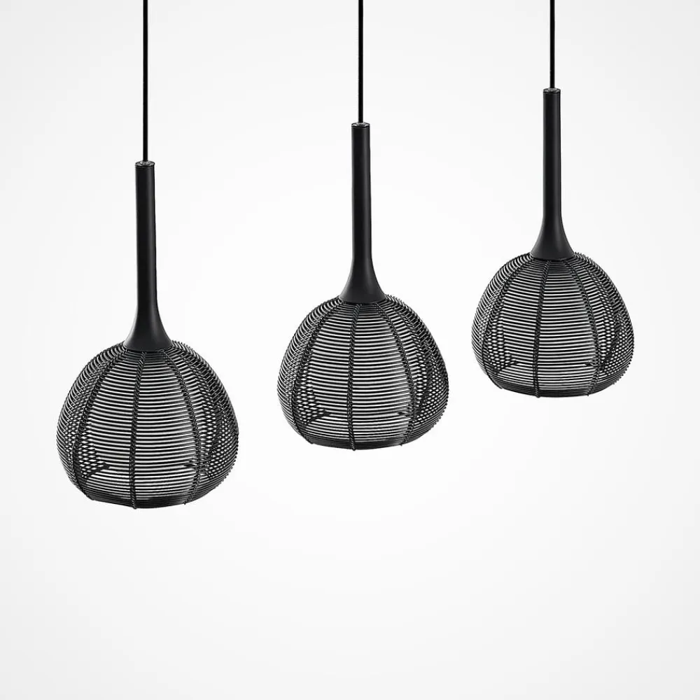 Lucande Tetira hængelampe, 3 lyskilder, lang, sort