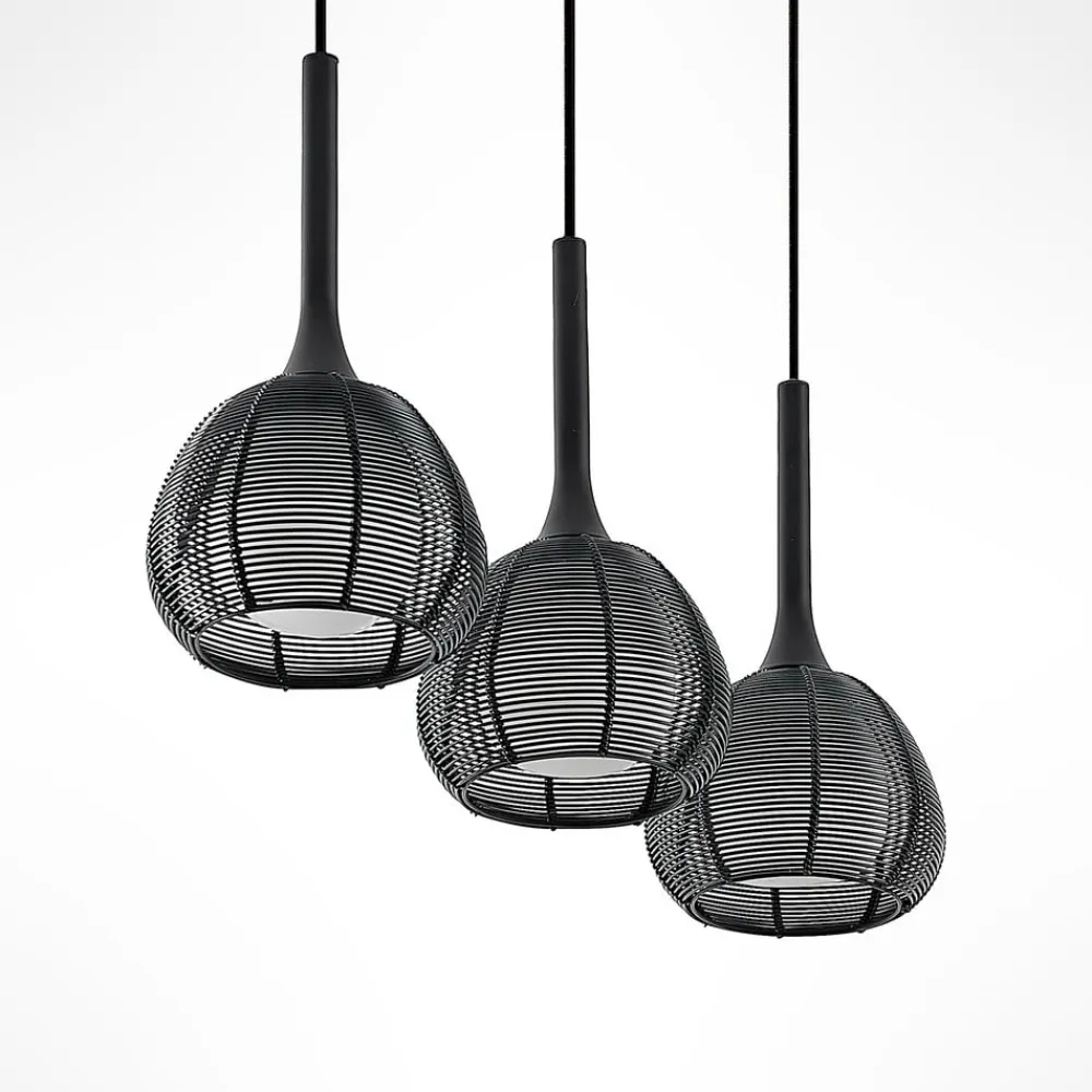 Lucande Tetira hængelampe, 3 lyskilder, lang, sort