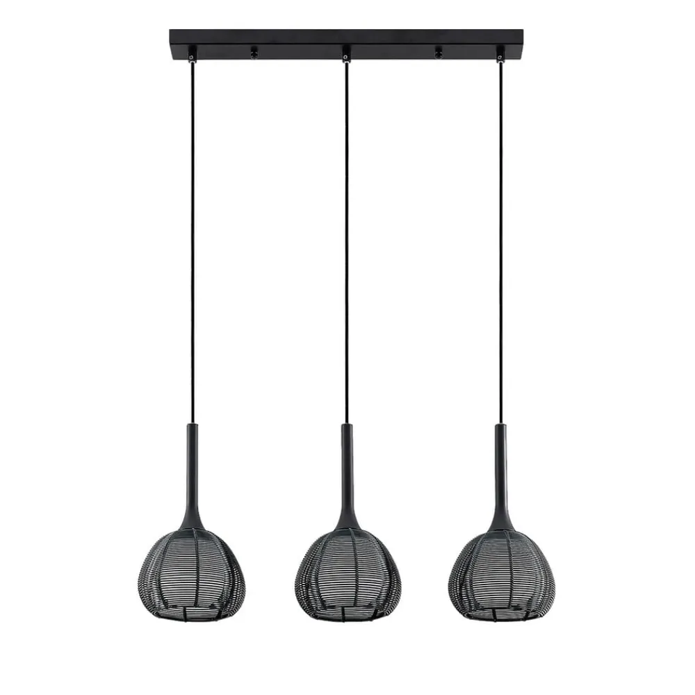 Lucande Tetira hængelampe, 3 lyskilder, lang, sort
