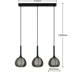 Lucande Tetira hængelampe, 3 lyskilder, lang, sort