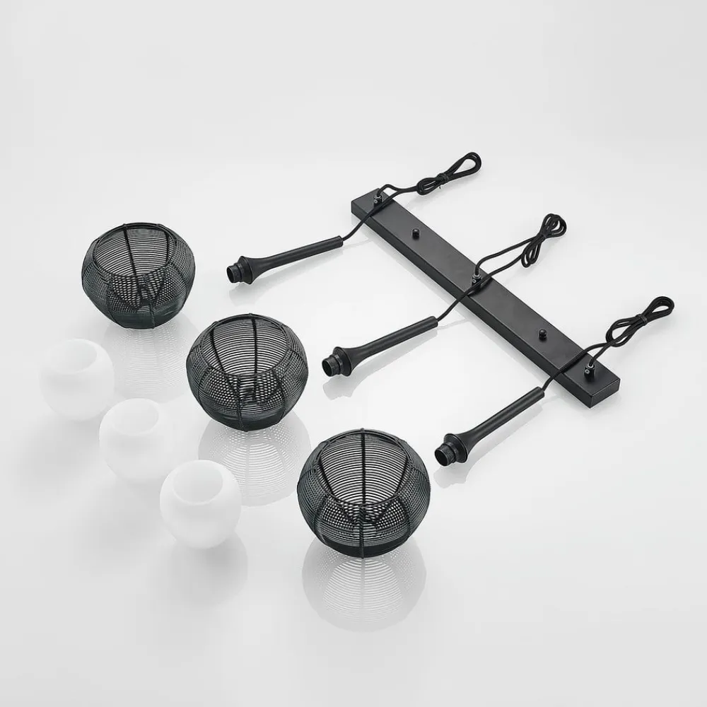 Lucande Tetira hængelampe, 3 lyskilder, lang, sort