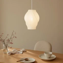 Lucande Tovina hængelampe, tekstil, hvid, Ø35cm