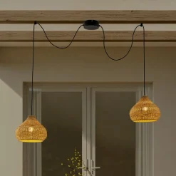 Lucande Udendørs Pendellamper|Terrassebelysning>udendørs hængelampe Taniola, 2 lyskilder, beige, rattan, IP44