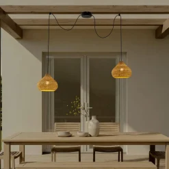 Lucande Udendørs Pendellamper|Terrassebelysning>udendørs hængelampe Taniola, 2 lyskilder, beige, rattan, IP44