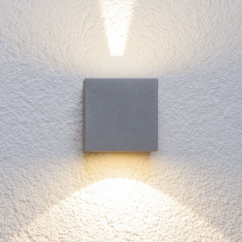 Lucande udendørs LED-væglampe Jarno, sølv, metal, 9 cm