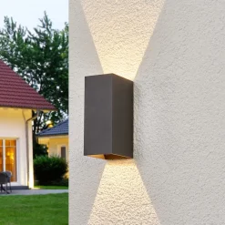 Lucande Væglamper>udendørs LED-væglampe Mikka, 17 cm, antracit, 2 lyskilder.