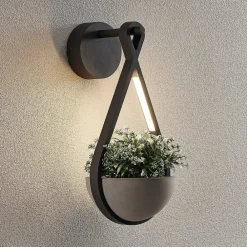 Lucande Terrassebelysning|Væglamper>udendørs LED-væglampe Florka, natursten, hængende kurv