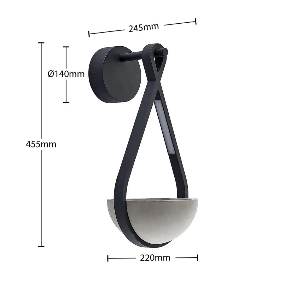 Lucande Terrassebelysning|Væglamper>udendørs LED-væglampe Florka, natursten, hængende kurv