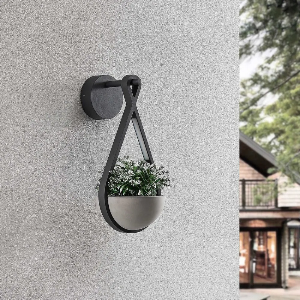 Lucande Terrassebelysning|Væglamper>udendørs LED-væglampe Florka, natursten, hængende kurv