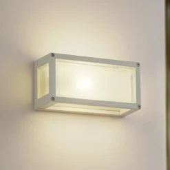 Lucande udendørs væglampe Aurelien, hvid, glas, 12,5 cm, IP54