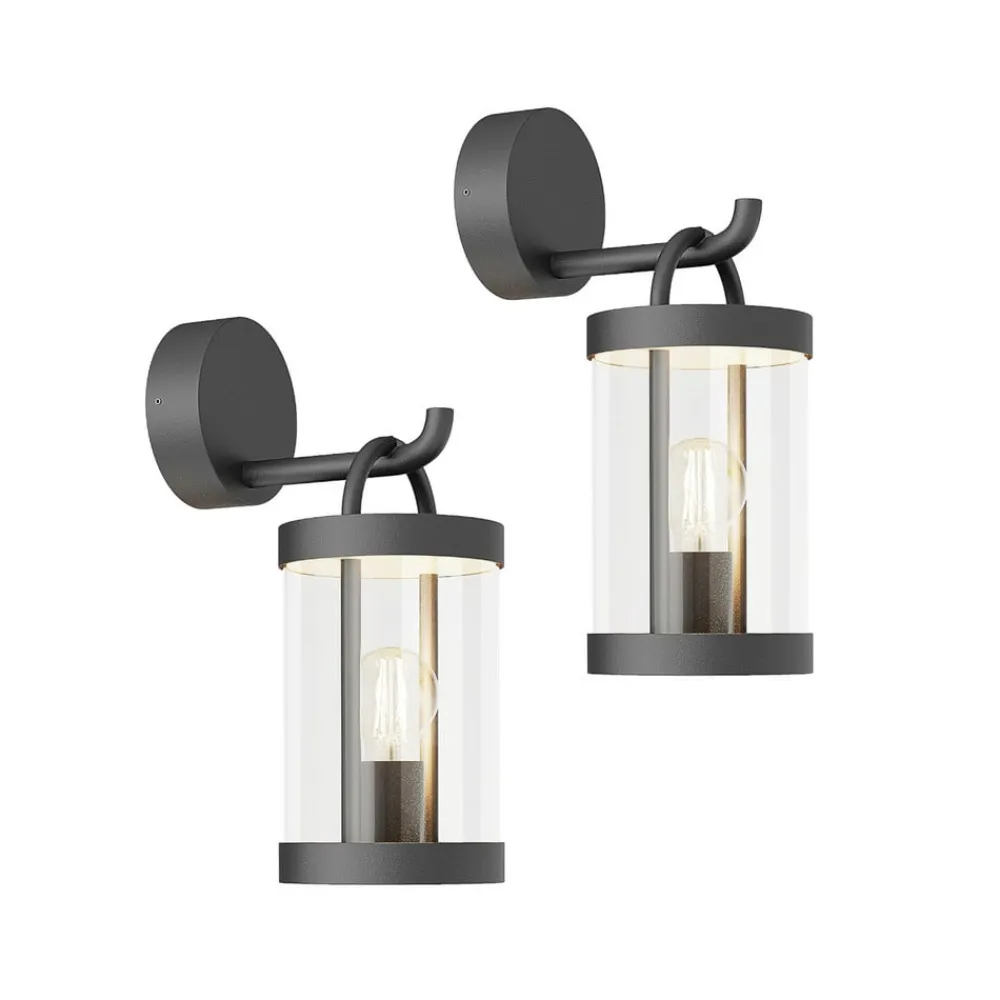 Lucande Terrassebelysning|Væglamper>udendørs væglampe Cassian, sæt med 2, antracit, IP54