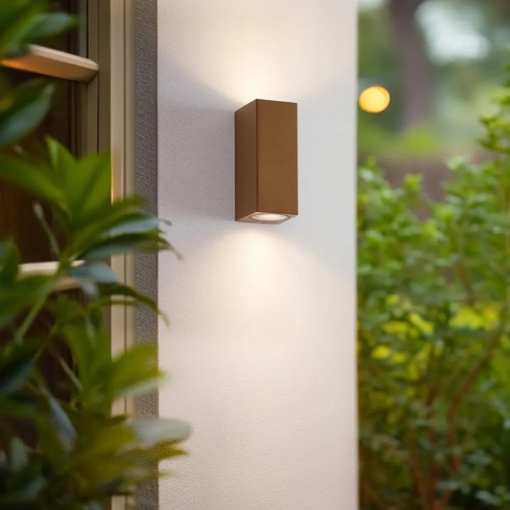Lucande udendørs væglampe Xava, op/ned, brun, 2 lyskilder, GU10