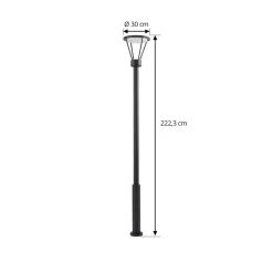 Lucande udendørslampe Elario, 222 cm, sort, aluminium