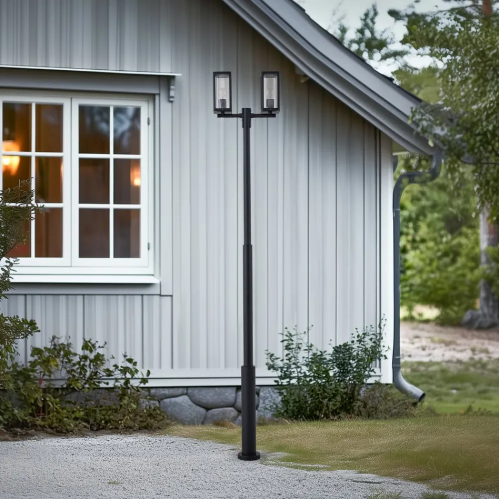Lucande Lygtepæle>udendørslampe Siveta, 240 cm, 2 lyskilder, sort, E27, IP65