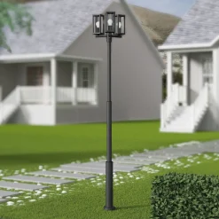 Lucande Lygtepæle>udendørslampe Siveta, 240 cm, 3 lyskilder, sort, E27, IP65