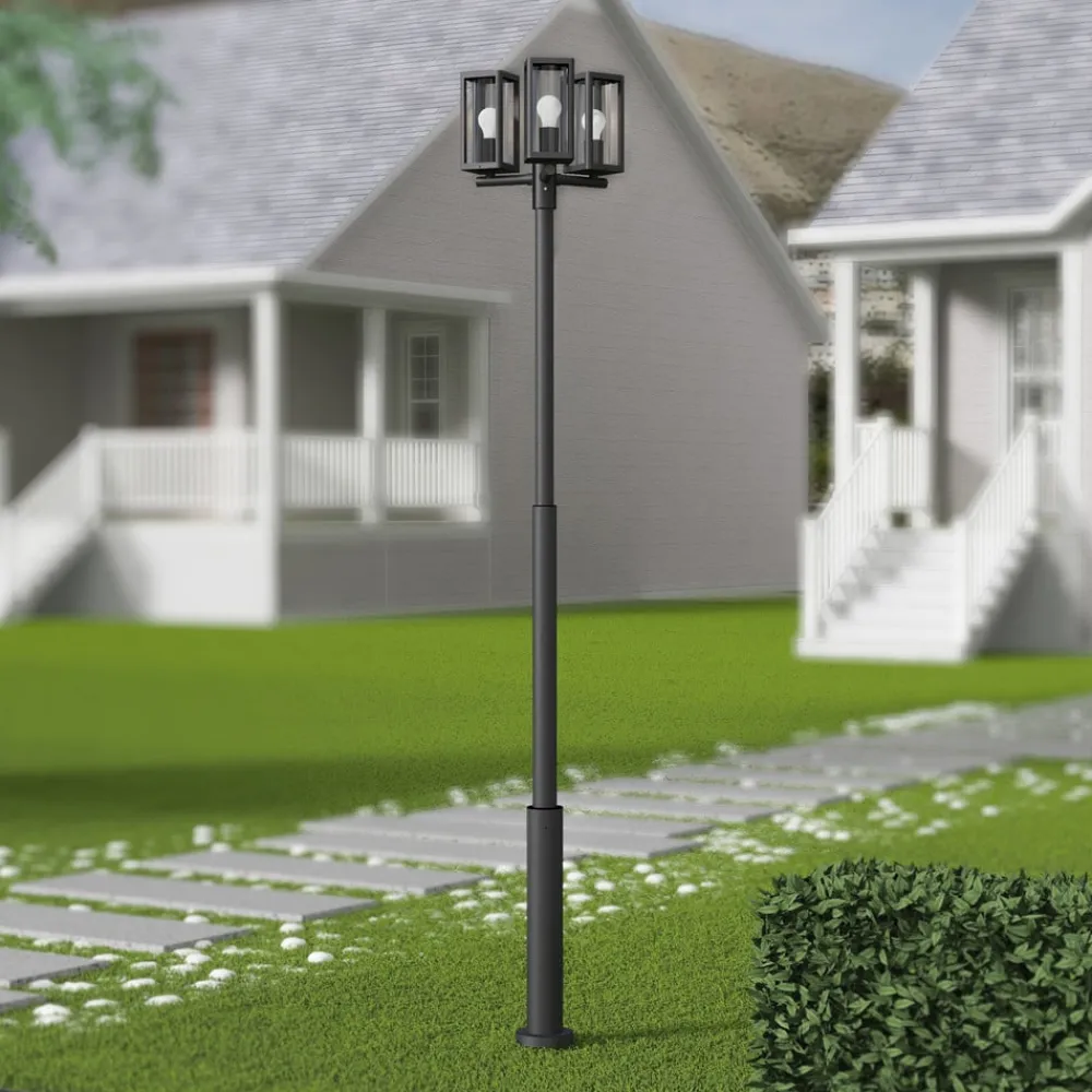 Lucande Lygtepæle>udendørslampe Siveta, 240 cm, 3 lyskilder, sort, E27, IP65