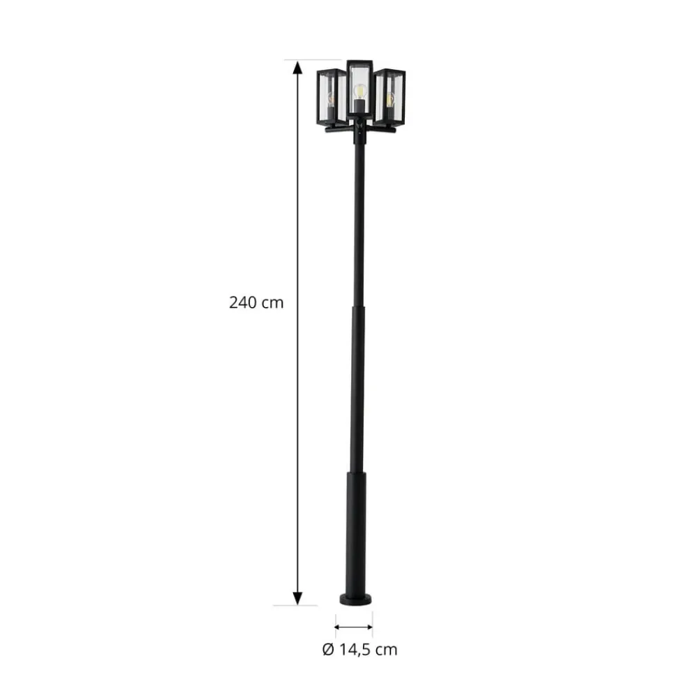 Lucande Lygtepæle>udendørslampe Siveta, 240 cm, 3 lyskilder, sort, E27, IP65
