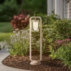 Lucande vejlampe Chandan, 90 cm, beige, metal, IP54