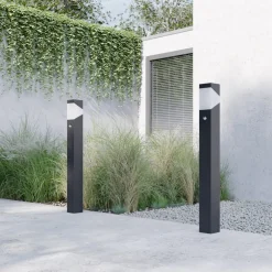 Lucande vejlampe Kiran, 100 cm, sensor, grå, IP44, E27