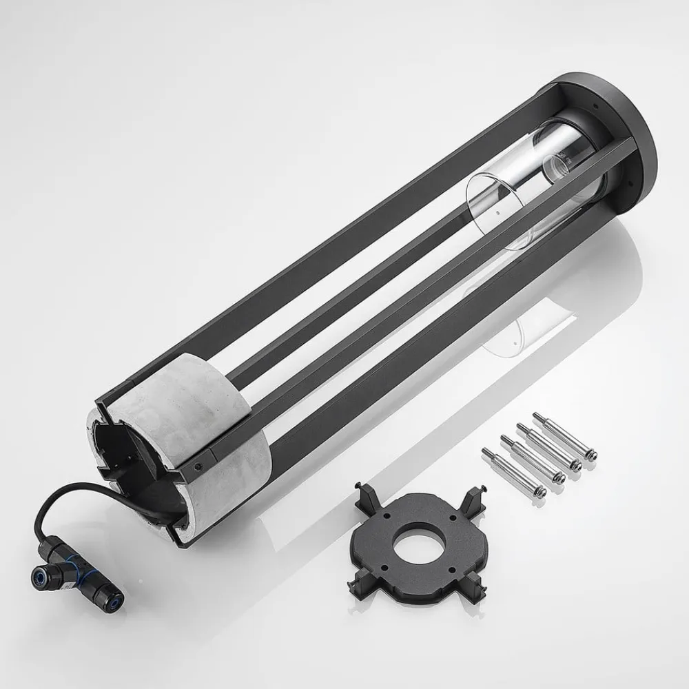 Lucande vejlampe Overa, grå, metal, 68 cm, IP44, E27