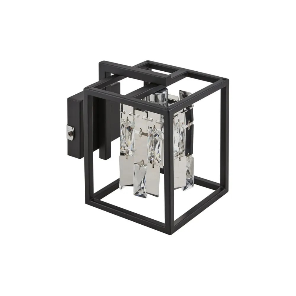 Lucande Væglamper>væglampe Arcan, krom/sort, krystalglas