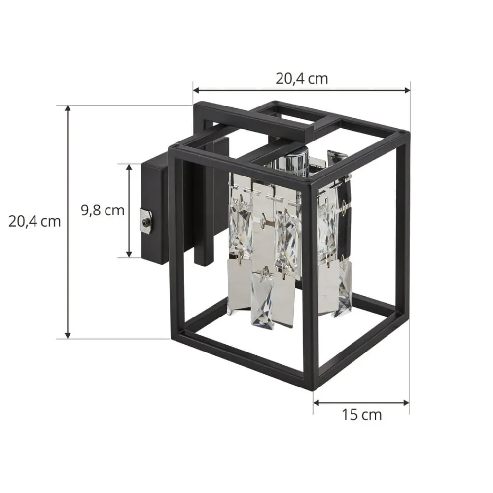 Lucande Væglamper>væglampe Arcan, krom/sort, krystalglas