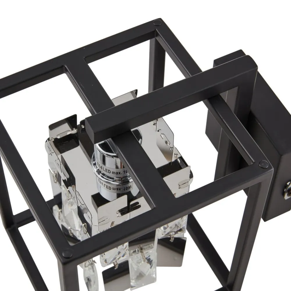 Lucande Væglamper>væglampe Arcan, krom/sort, krystalglas