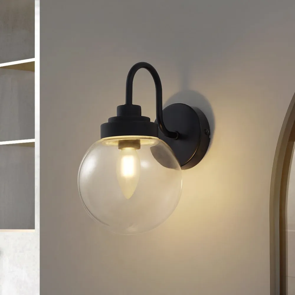 Lucande Væg- Og Spejllamper|Væglamper>væglampe Badolo, sort, glas, 25 cm høj, IP44