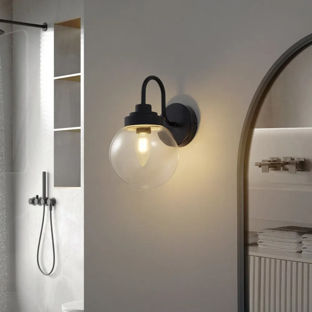 Lucande Væg- Og Spejllamper|Væglamper>væglampe Badolo, sort, glas, 25 cm høj, IP44