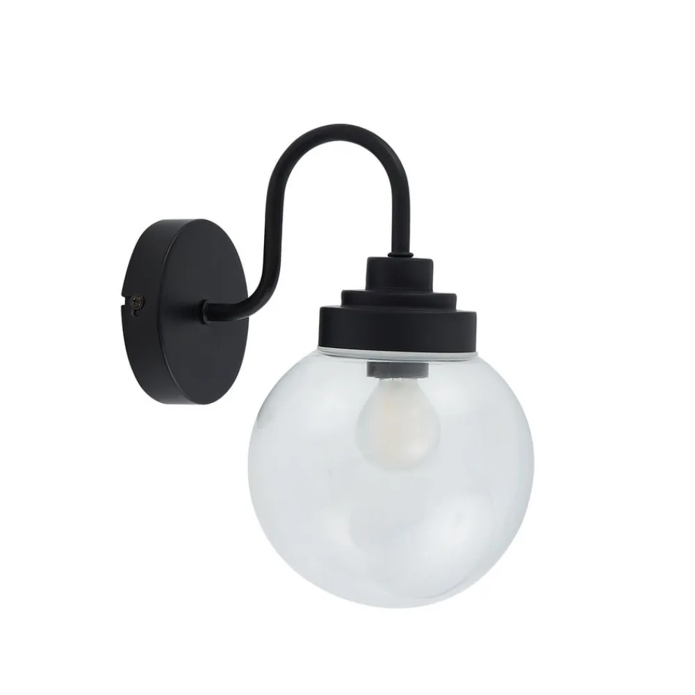 Lucande Væg- Og Spejllamper|Væglamper>væglampe Badolo, sort, glas, 25 cm høj, IP44