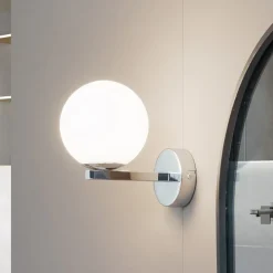 Lucande Væg- Og Spejllamper|Væglamper>væglampe Bidolo, kromfarvet, glas, Ø 12 cm, IP44