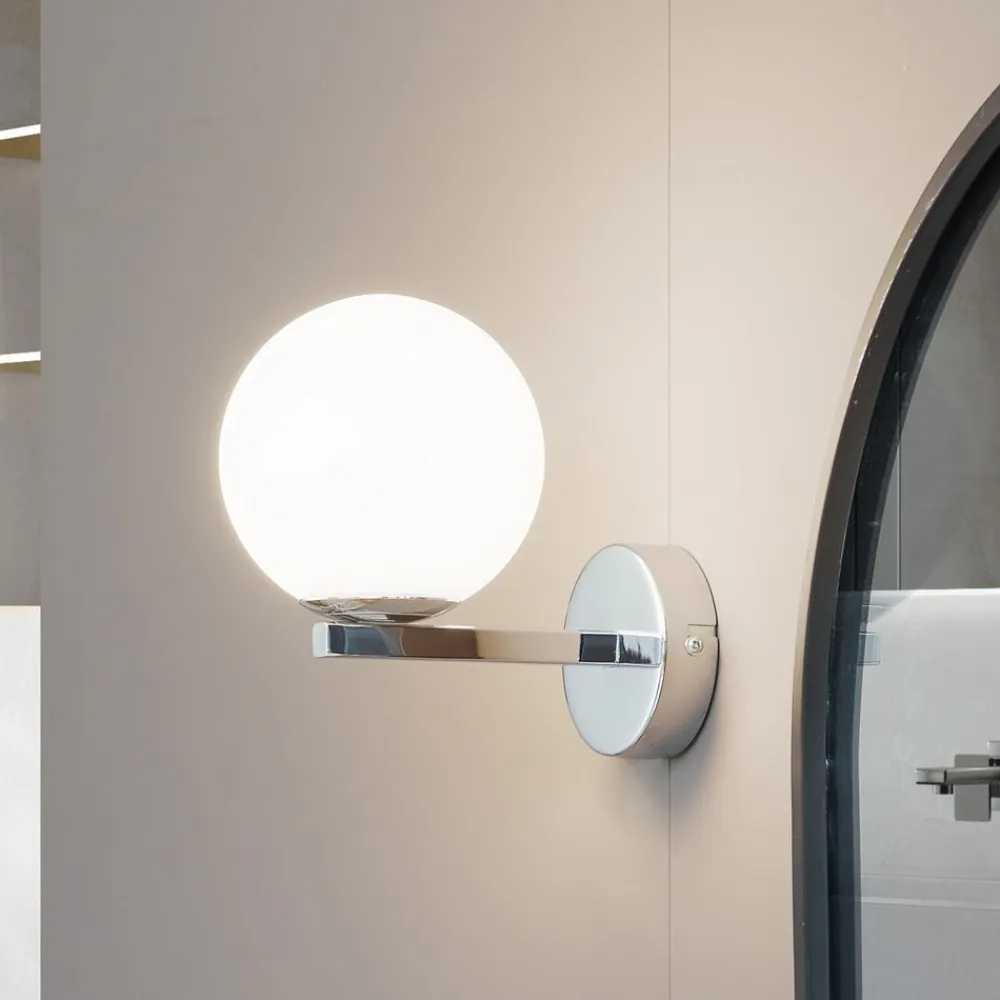 Lucande Væg- Og Spejllamper|Væglamper>væglampe Bidolo, kromfarvet, glas, Ø 12 cm, IP44