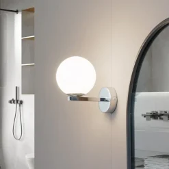 Lucande Væg- Og Spejllamper|Væglamper>væglampe Bidolo, kromfarvet, glas, Ø 12 cm, IP44