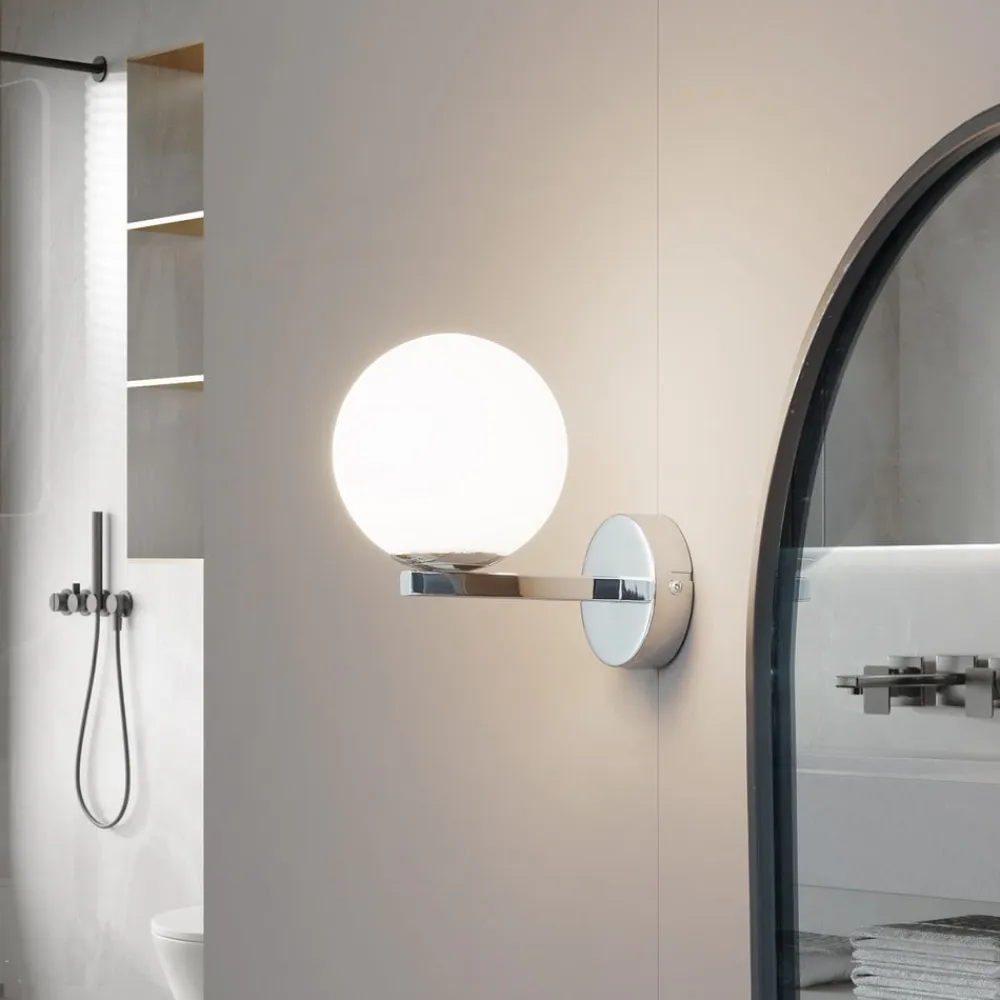 Lucande Væg- Og Spejllamper|Væglamper>væglampe Bidolo, kromfarvet, glas, Ø 12 cm, IP44