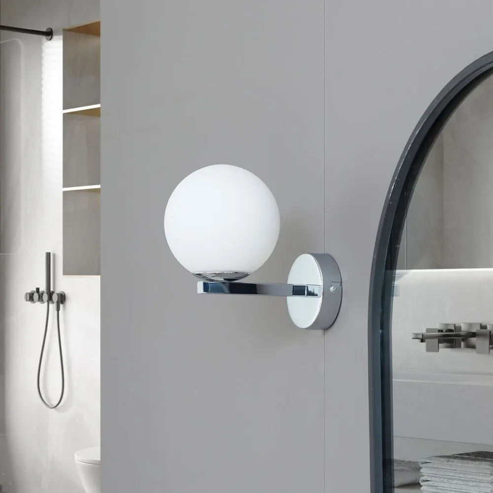 Lucande Væg- Og Spejllamper|Væglamper>væglampe Bidolo, kromfarvet, glas, Ø 12 cm, IP44