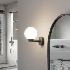 Lucande væglampe Bidolo, sort, glas, Ø 12 cm, IP44