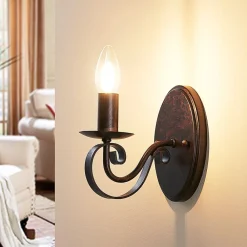 væglampe Caleb, 18 cm, rustfarvet, metal, E14^Lucande Discount