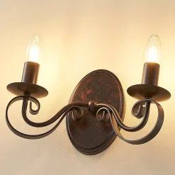 Lucande væglampe Caleb, 2 lyskilder, rustfarvet, metal, E14