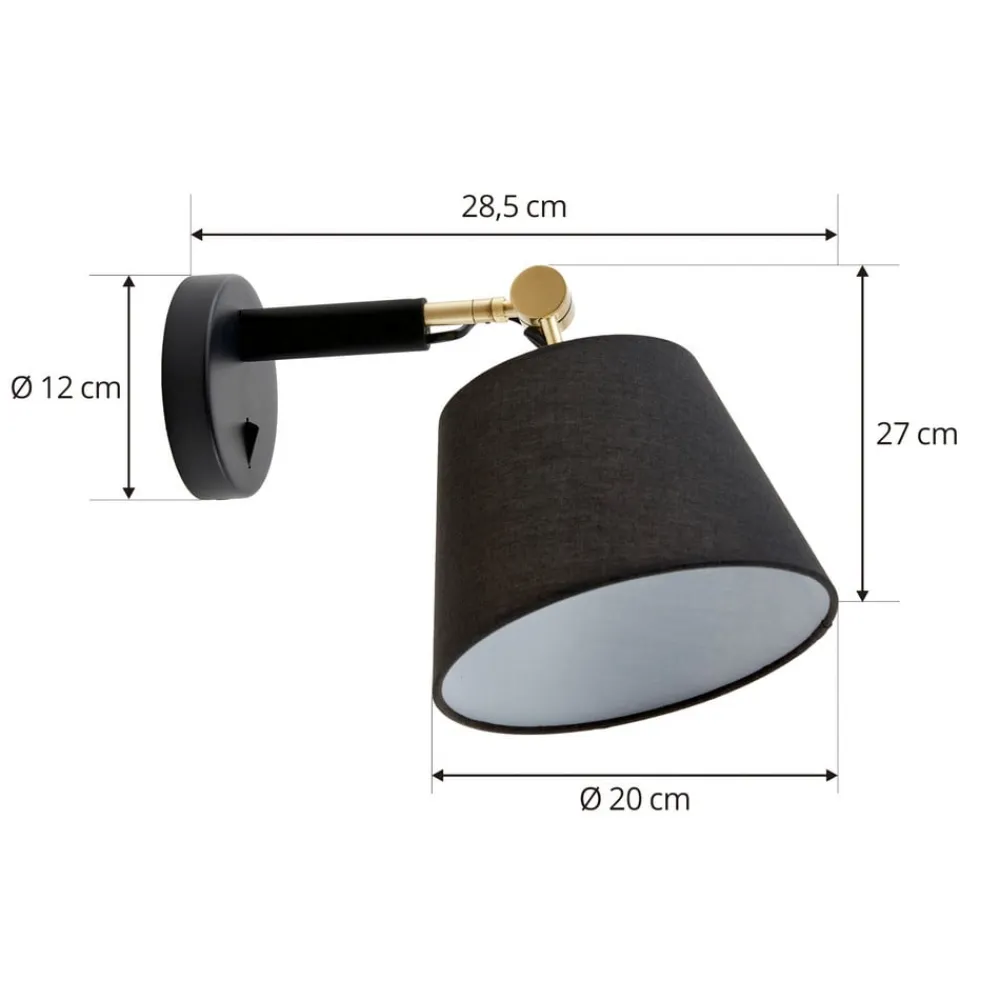 Lucande væglampe Marvaine, sort/guld-farvet, justerbar