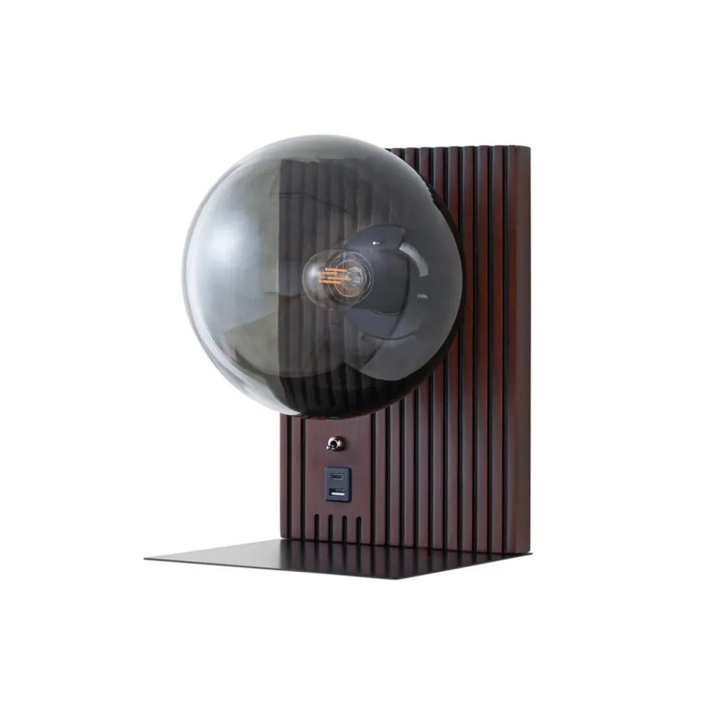 Lucande væglampe Veloura, højde 30 cm, glas, træ, USB