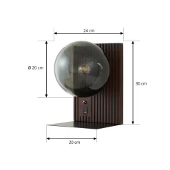 Lucande væglampe Veloura, højde 30 cm, glas, træ, USB