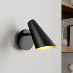 Lucande Pendellamper|Væglamper>væglampe Wibke, højde 24 cm, sort, guld, metal